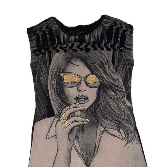 Guess Tops - Guess Los Angeles Women Tank Sleeveless Shirt Size XXS White Black Gold Sunglass